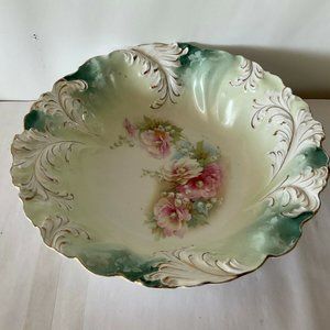 Antique RS PRUSSIA Bowl Gilded Bowl Green, Pink, and Blue Floral - Like New